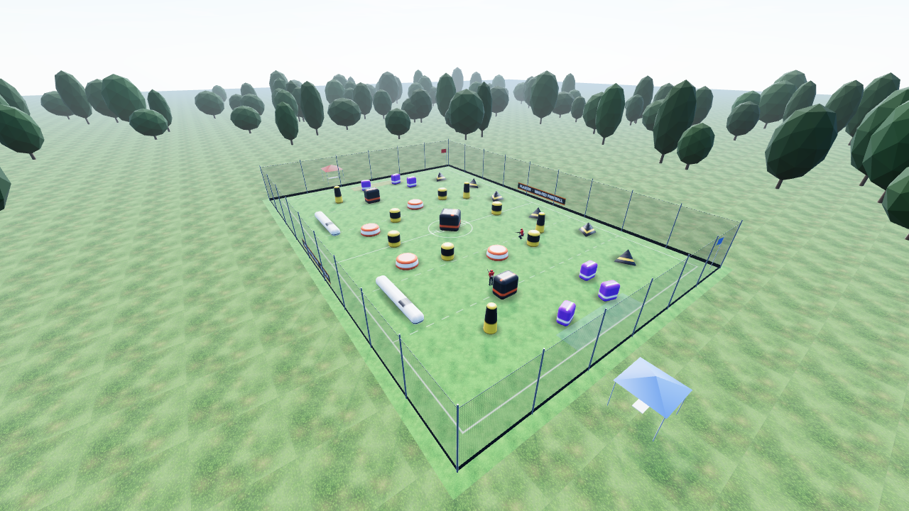 Current 34 × 50 m layout, each half a mirror of the other.