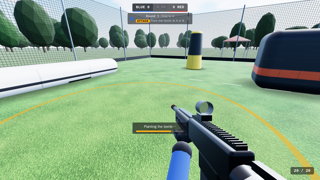 Planting the bomb inside the ring of site A, with a progress bar.
